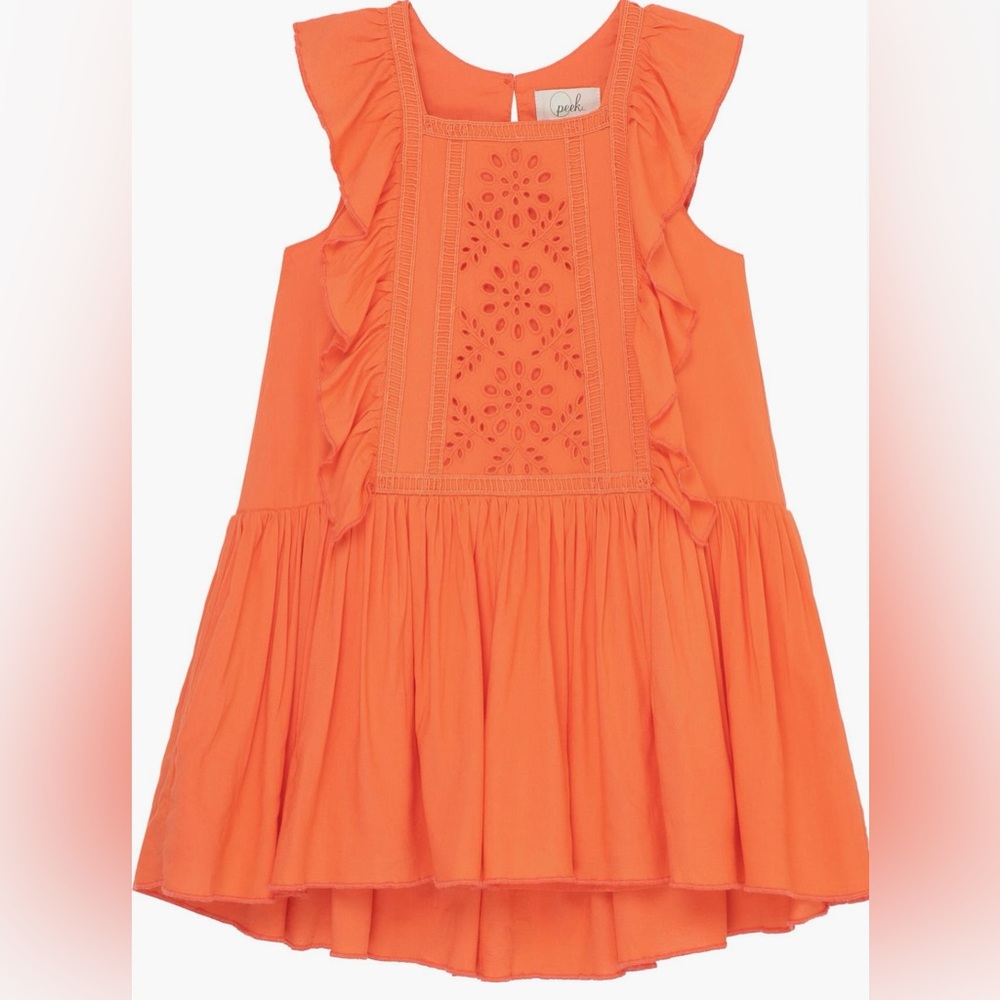 Peek. Aren't You Curious Kids' Eyelet Embroidered Dress. Coral. Size 6/7